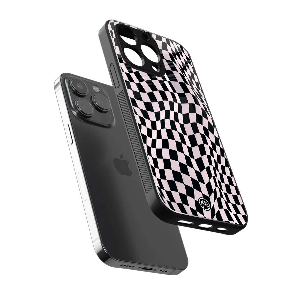 trippy b&w check pattern back phone cover | glass case for iphone 15 pro