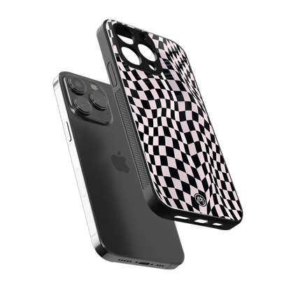 trippy b&w check pattern back phone cover | glass case for iphone 15 pro