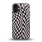 trippy b&w check pattern back phone cover | glass case for iphone 16 plus