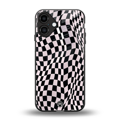 trippy b&w check pattern back phone cover | glass case for iphone 16 plus