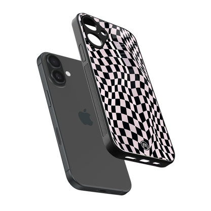 trippy b&w check pattern back phone cover | glass case for iphone 16 plus