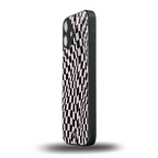 trippy b&w check pattern back phone cover | glass case for iphone 16 plus