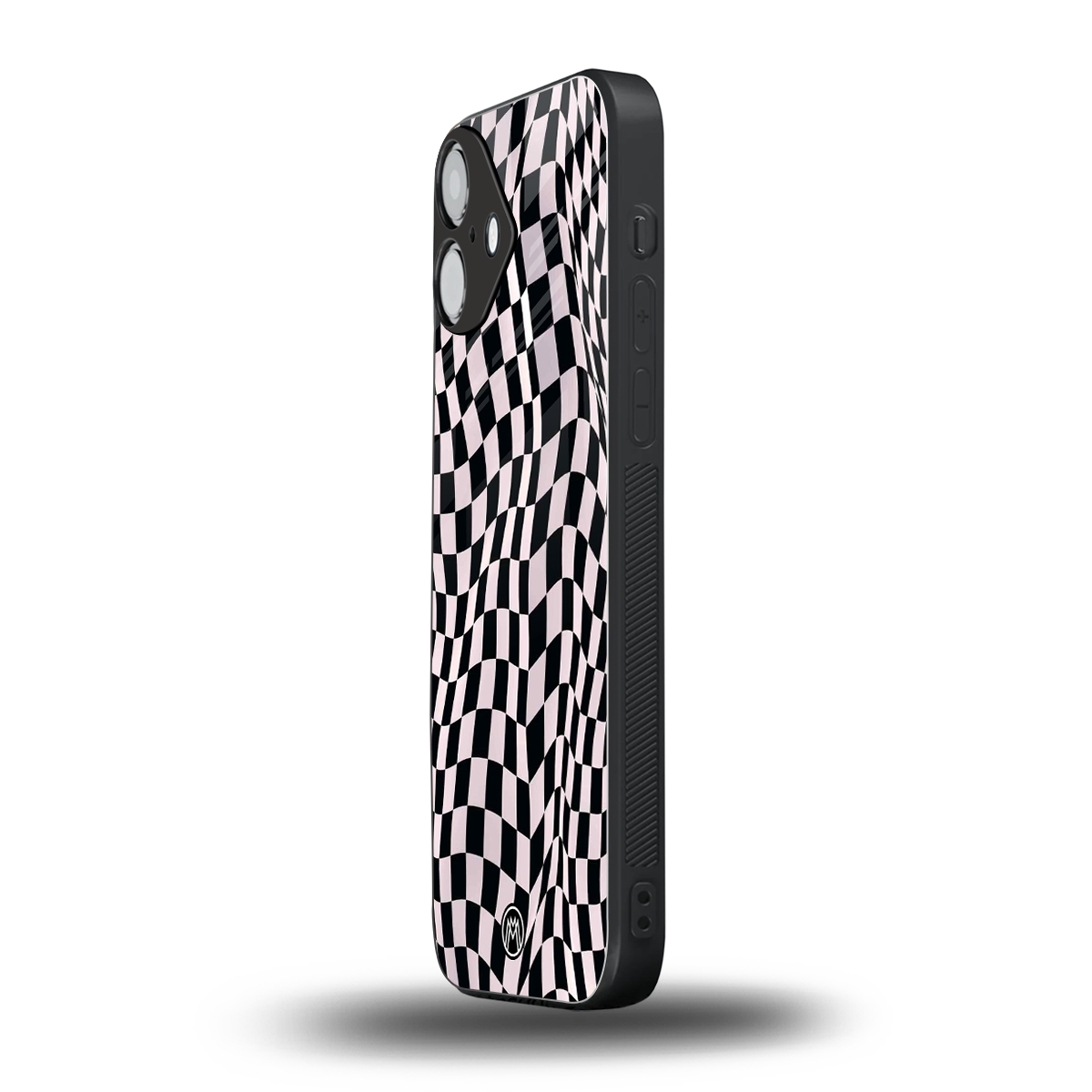 trippy b&w check pattern back phone cover | glass case for iphone 16 plus