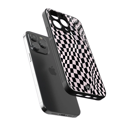 trippy b&w check pattern back phone cover | glass case for iphone 16 pro max