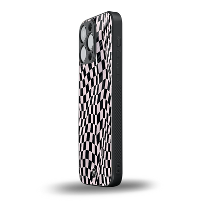 trippy b&w check pattern back phone cover | glass case for iphone 16 pro max