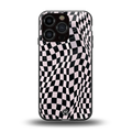 trippy b&w check pattern back phone cover | glass case for iphone 16 pro