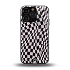 trippy b&w check pattern back phone cover | glass case for iphone 16 pro