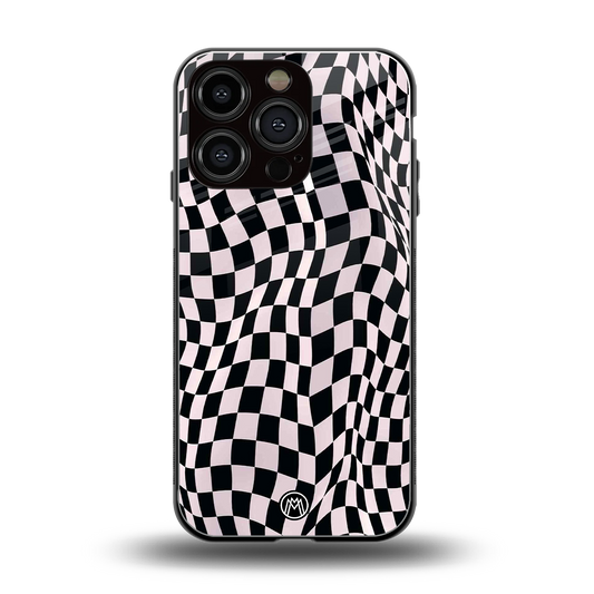 trippy b&w check pattern back phone cover | glass case for iphone 16 pro