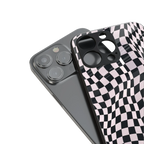 trippy b&w check pattern back phone cover | glass case for iphone 16 pro max