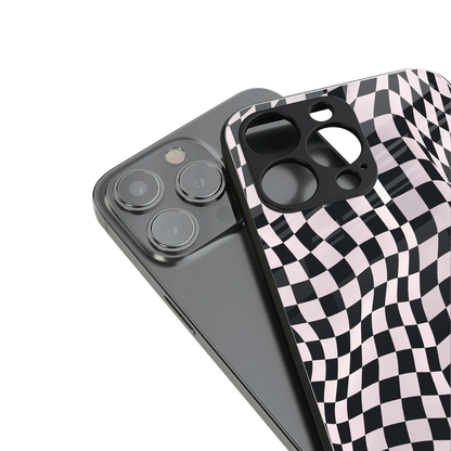 trippy b&w check pattern back phone cover | glass case for iphone 16 pro
