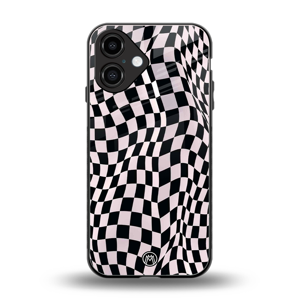 trippy b&w check pattern back phone cover | glass case for iphone 16