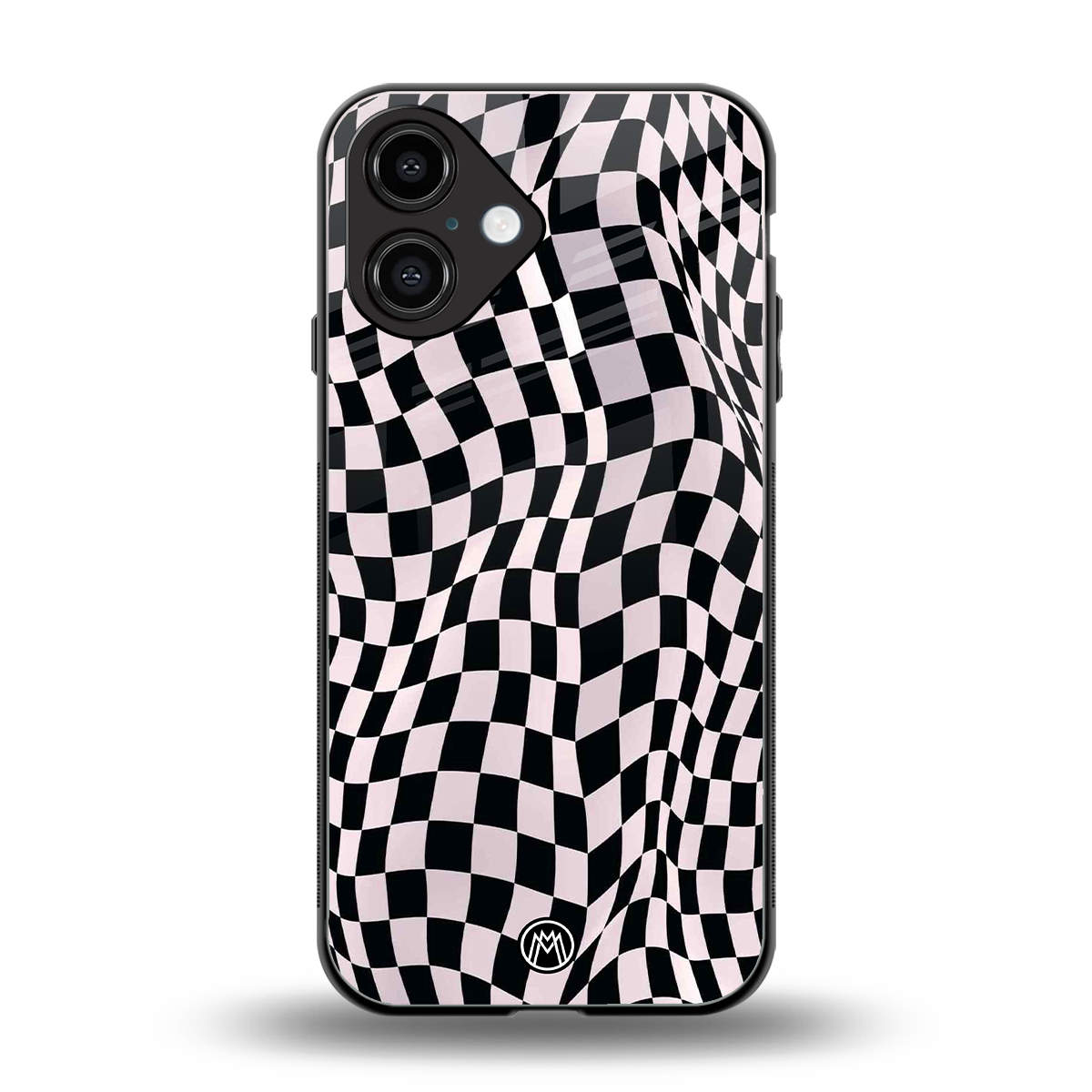 trippy b&w check pattern back phone cover | glass case for iphone 16