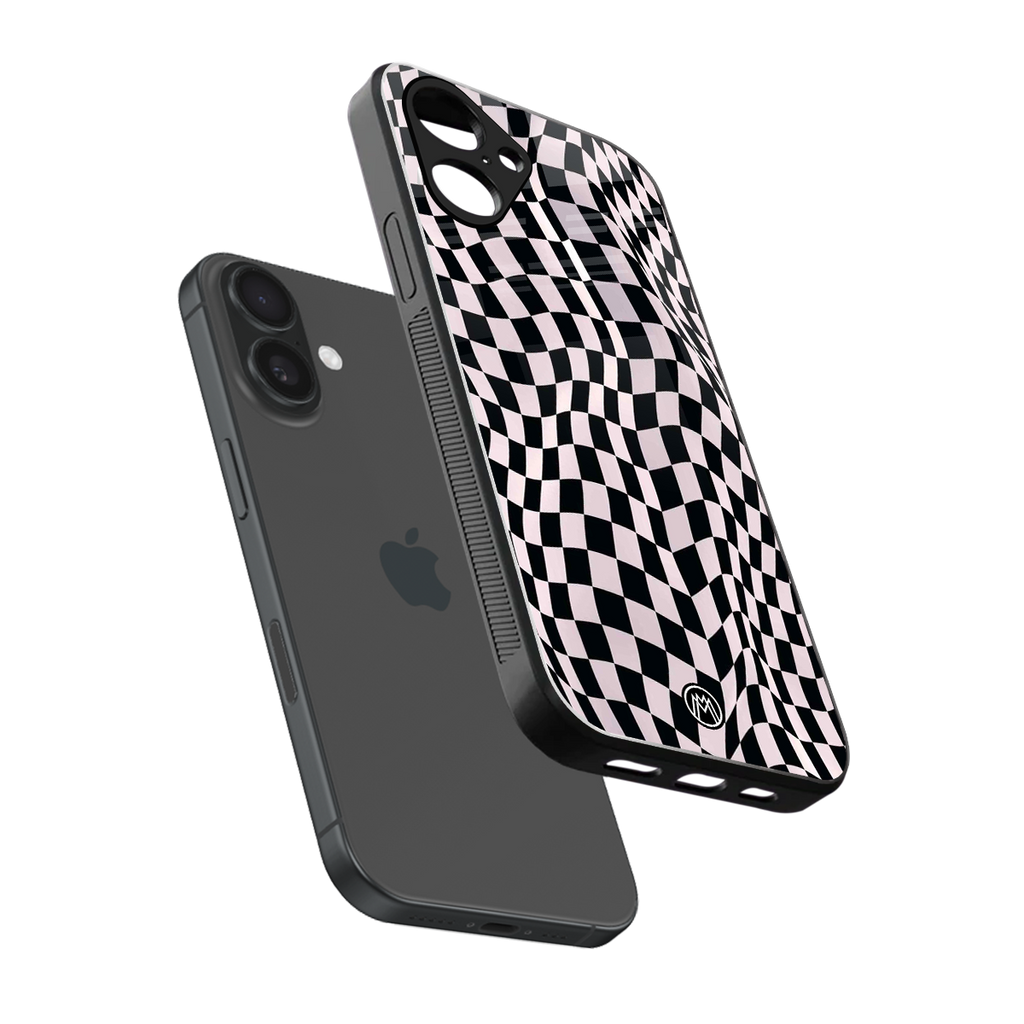 trippy b&w check pattern back phone cover | glass case for iphone 16