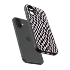 trippy b&w check pattern back phone cover | glass case for iphone 16