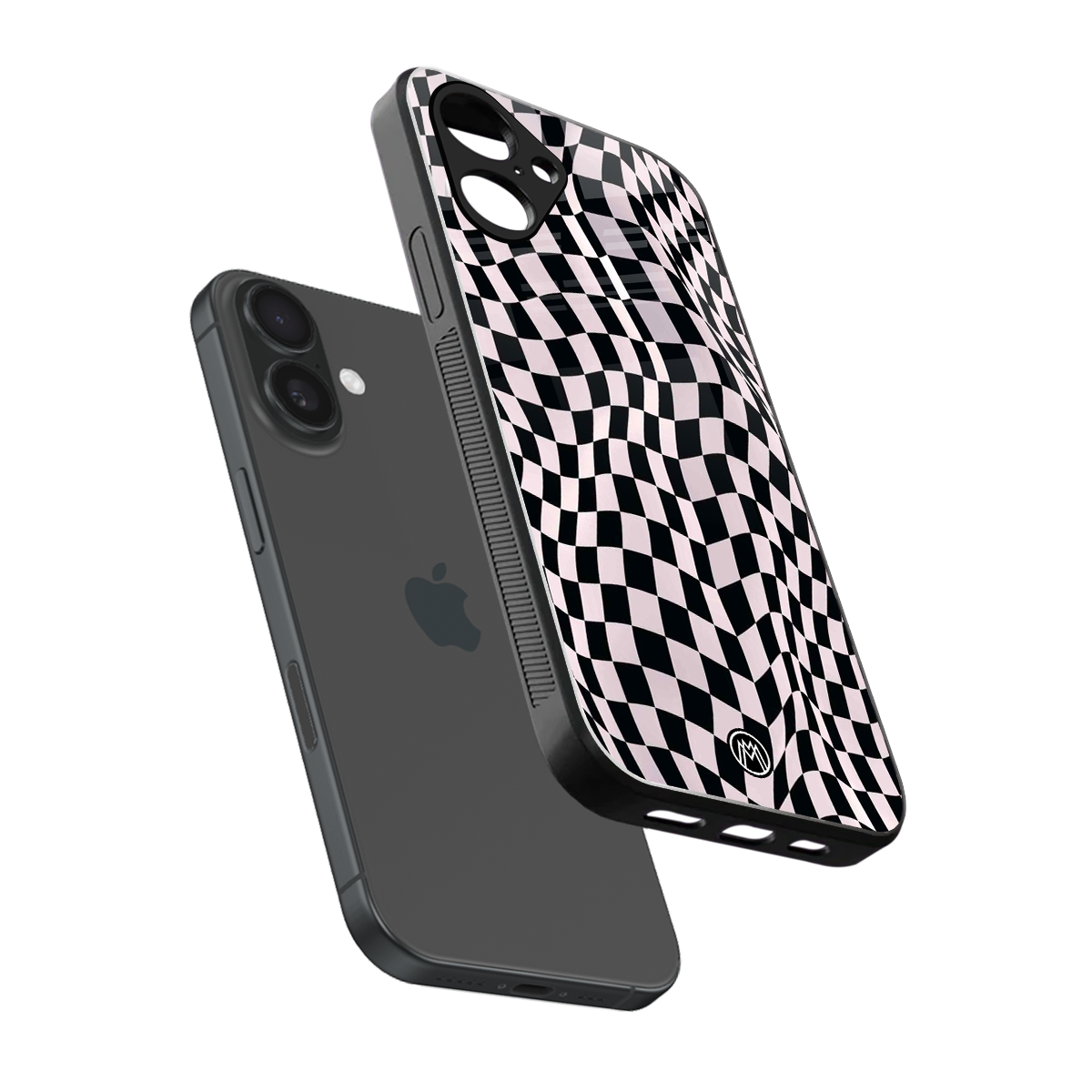 trippy b&w check pattern back phone cover | glass case for iphone 16