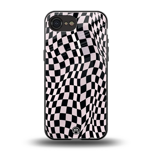 trippy b&w check pattern back phone cover | glass case for iphone 16e
