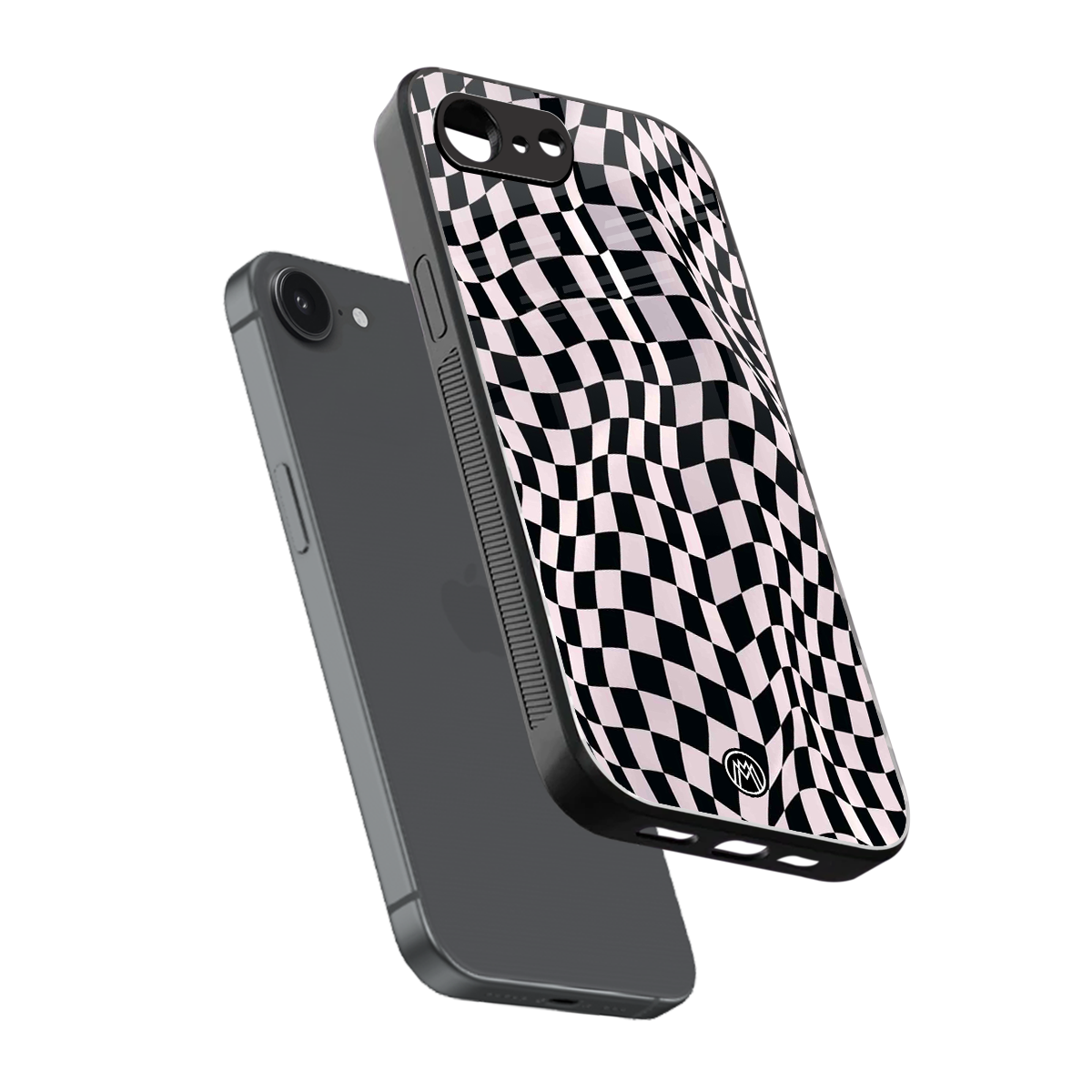 trippy b&w check pattern back phone cover | glass case for iphone 16e