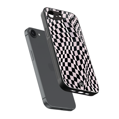 trippy b&w check pattern back phone cover | glass case for iphone 16e