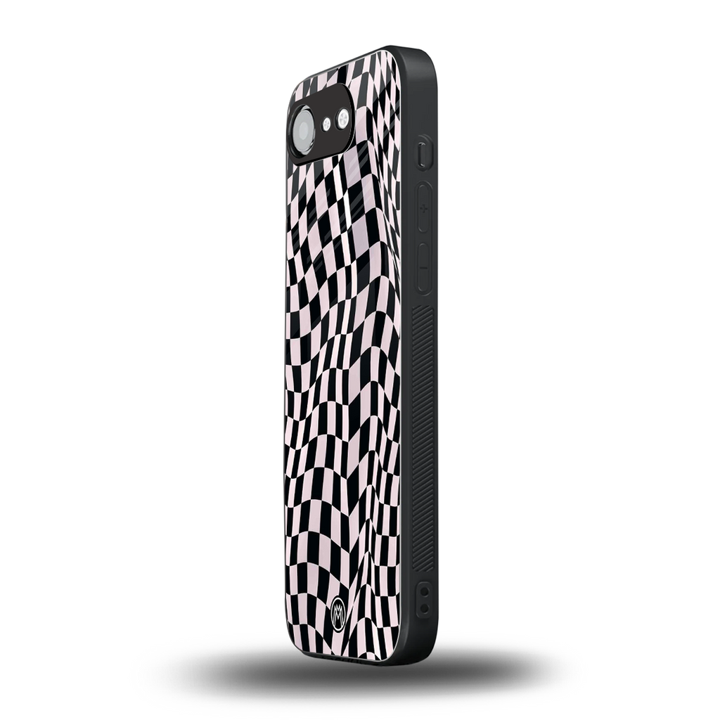 trippy b&w check pattern back phone cover | glass case for iphone 16e