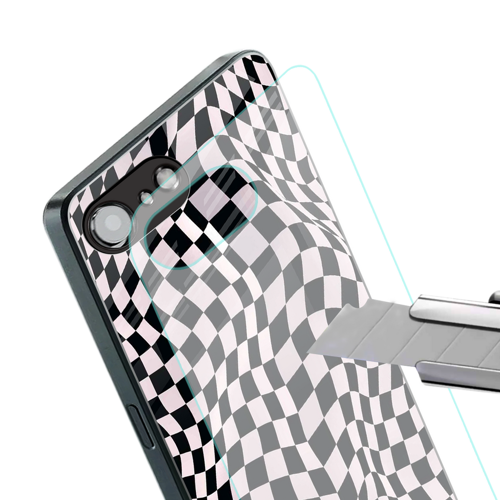 trippy b&w check pattern back phone cover | glass case for iphone 16e