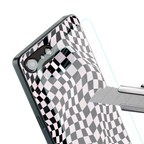 trippy b&w check pattern back phone cover | glass case for iphone 16e