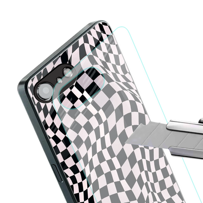 trippy b&w check pattern back phone cover | glass case for iphone 16e