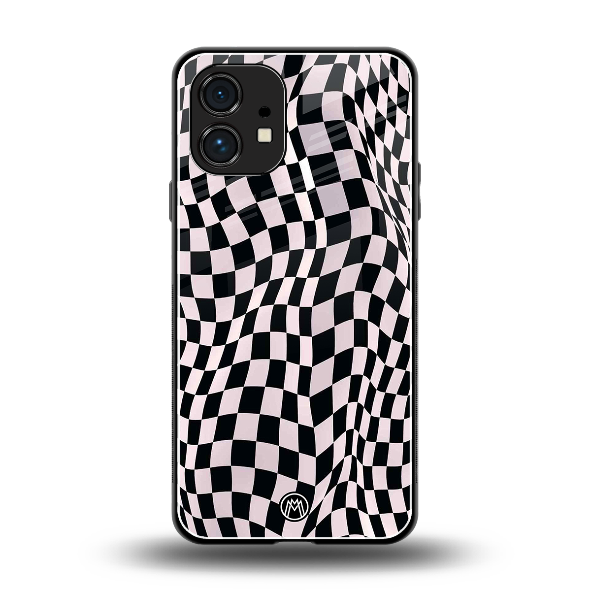trippy b&w check pattern back phone cover | glass case for nothing phone 1
