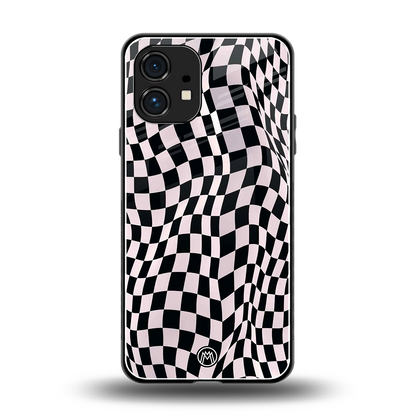 trippy b&w check pattern back phone cover | glass case for nothing phone 1