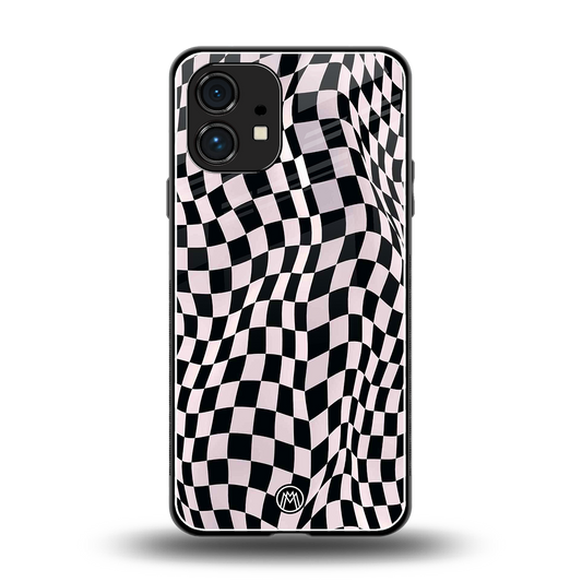 trippy b&w check pattern back phone cover | glass case for nothing phone 1