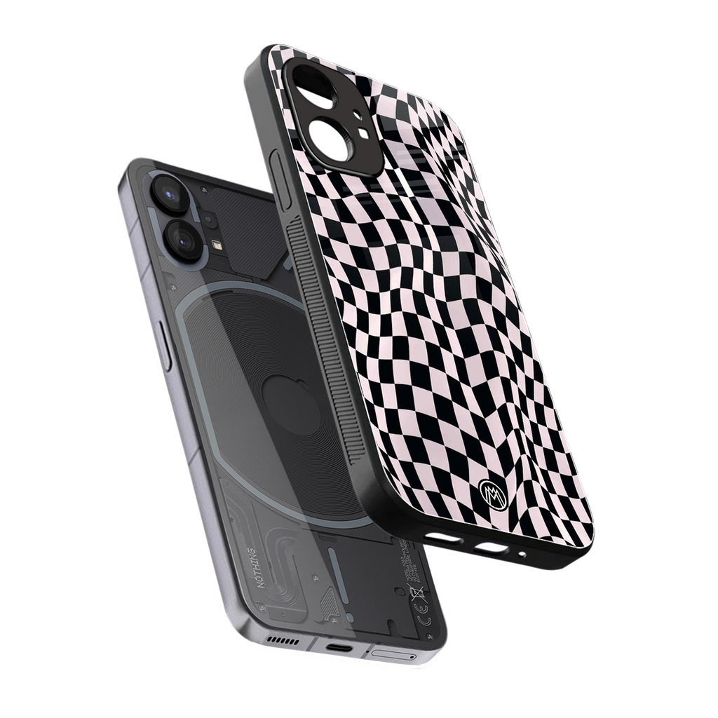trippy b&w check pattern back phone cover | glass case for nothing phone 1
