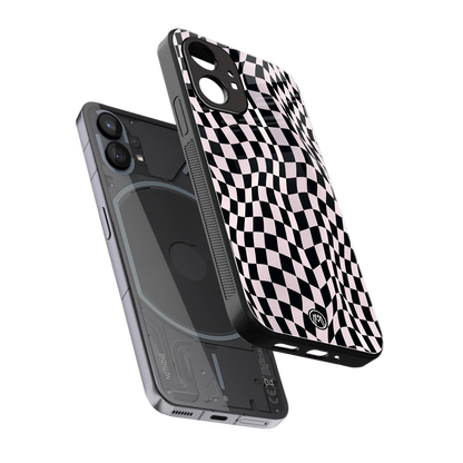 trippy b&w check pattern back phone cover | glass case for nothing phone 1