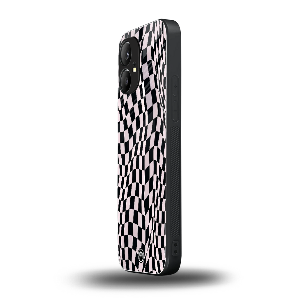 trippy b&w check pattern back phone cover | glass case for nothing phone 1
