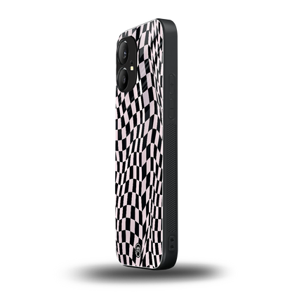 trippy b&w check pattern back phone cover | glass case for nothing phone 1