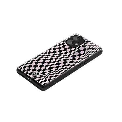 trippy b&w check pattern back phone cover | glass case for nothing phone 1