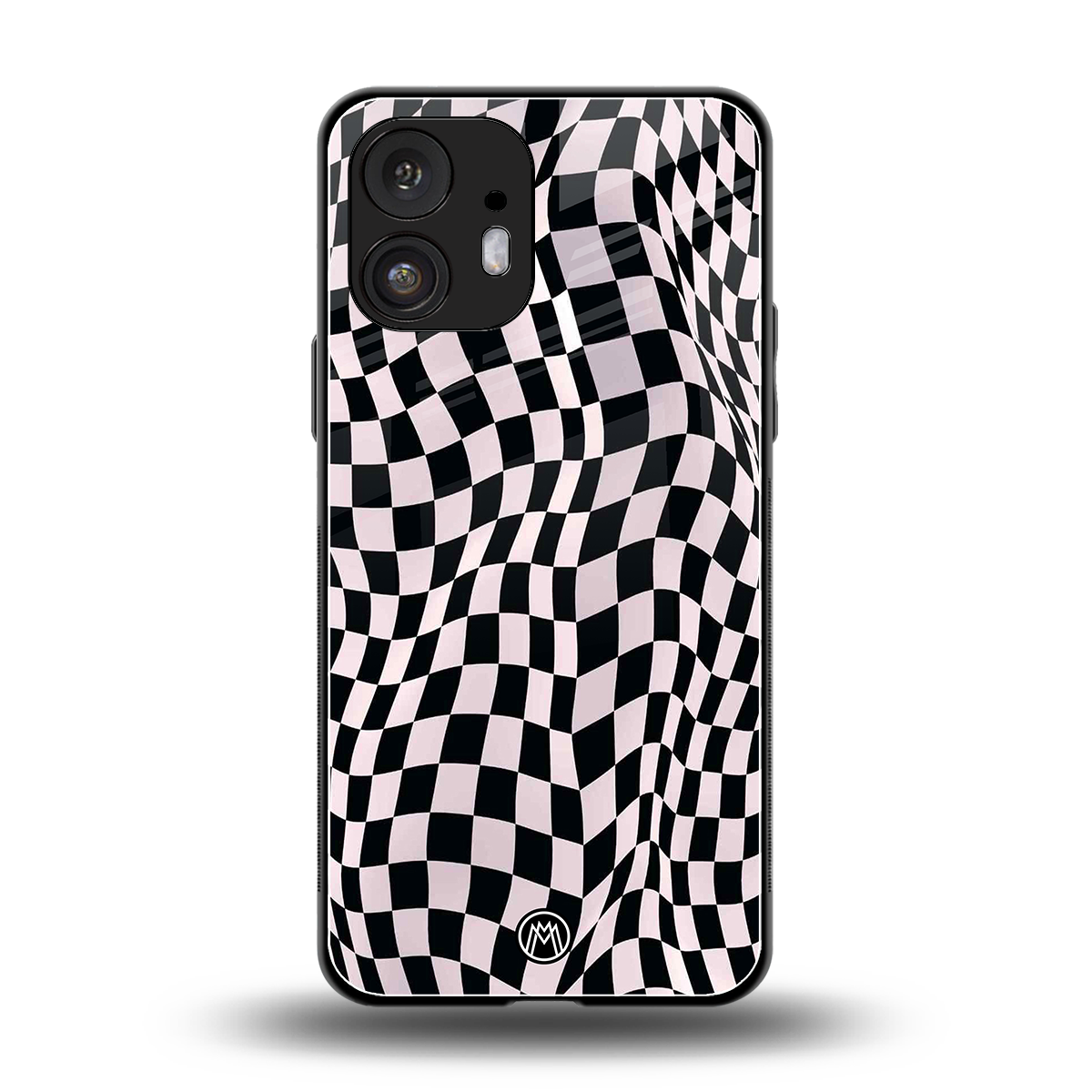 trippy b&w check pattern back phone cover | glass case for nothing phone 2