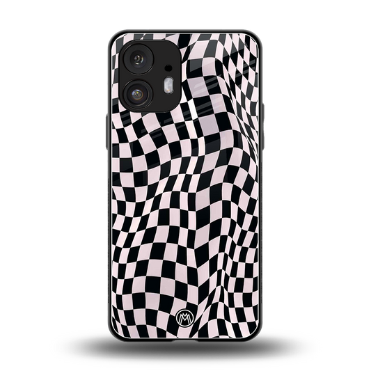 trippy b&w check pattern back phone cover | glass case for nothing phone 2