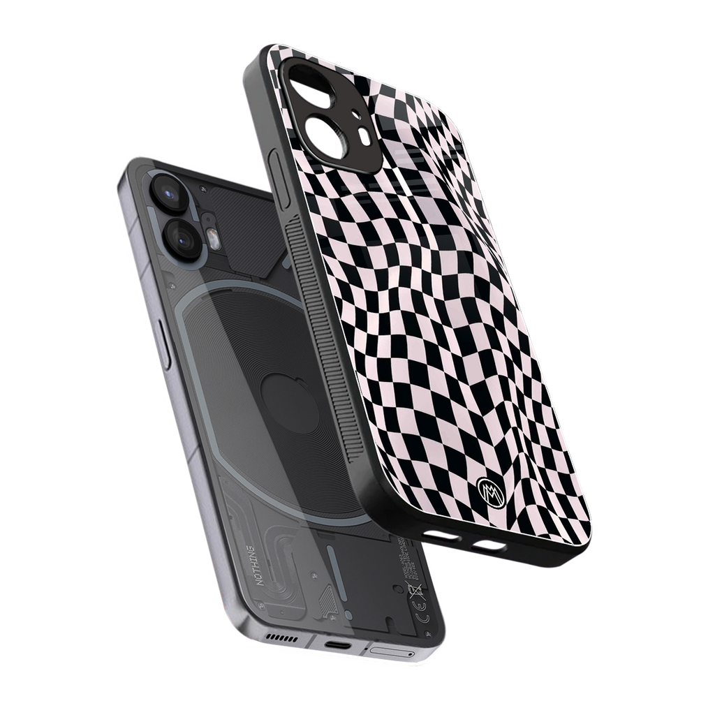 trippy b&w check pattern back phone cover | glass case for nothing phone 2