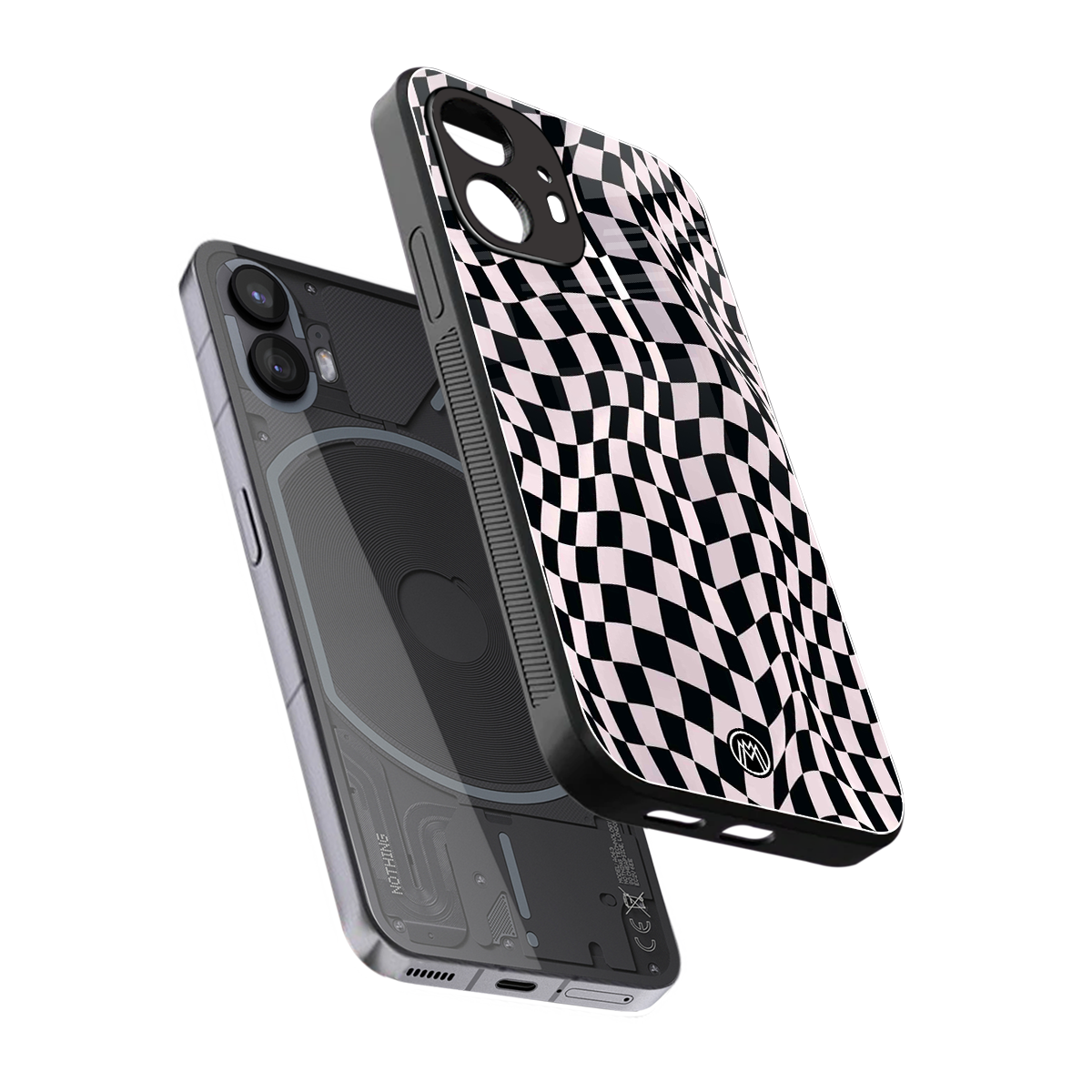 trippy b&w check pattern back phone cover | glass case for nothing phone 2