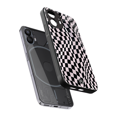 trippy b&w check pattern back phone cover | glass case for nothing phone 2