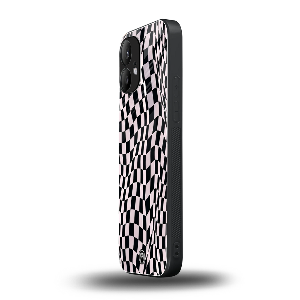 trippy b&w check pattern back phone cover | glass case for nothing phone 2