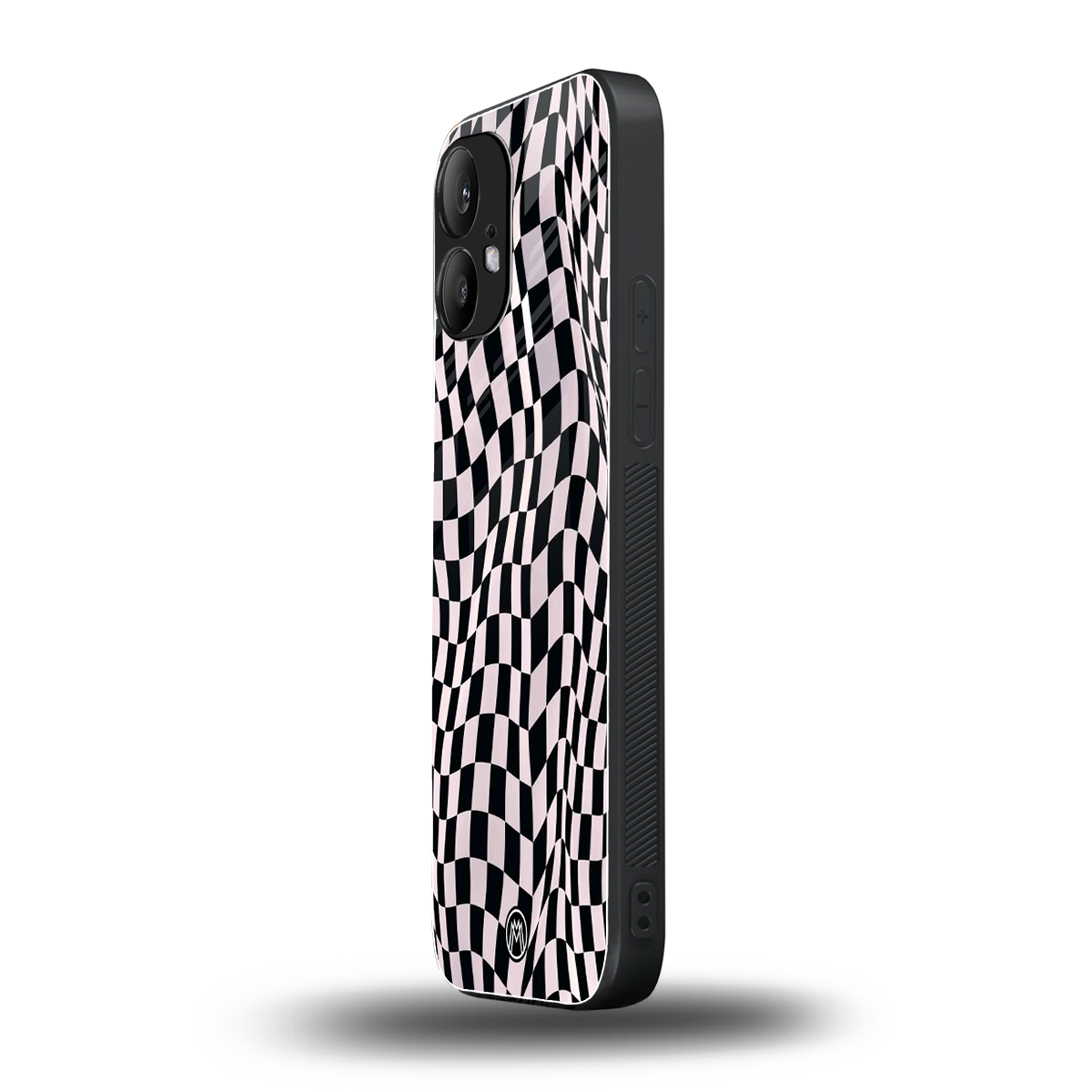 trippy b&w check pattern back phone cover | glass case for nothing phone 2