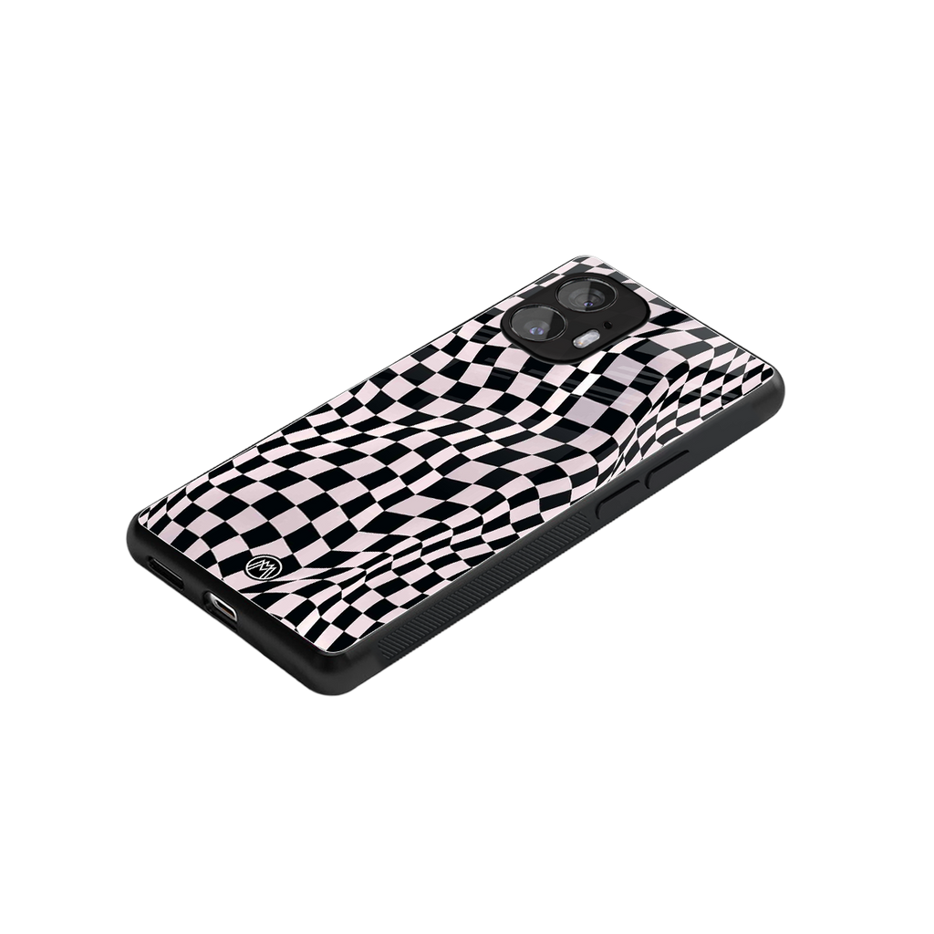 trippy b&w check pattern back phone cover | glass case for nothing phone 2