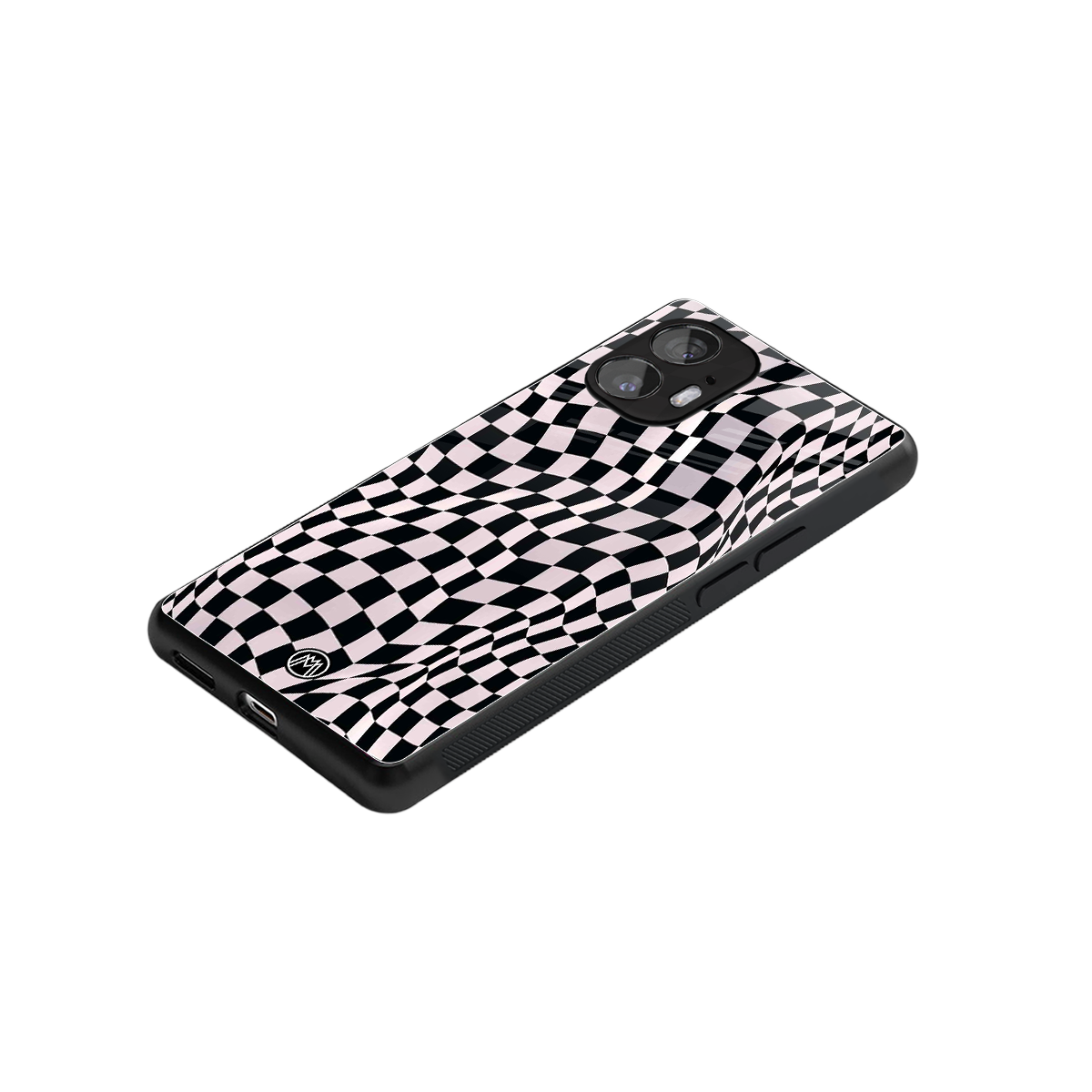 trippy b&w check pattern back phone cover | glass case for nothing phone 2