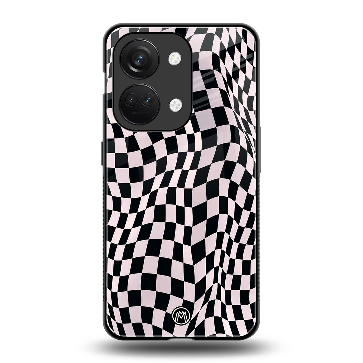 trippy b&w check pattern back phone cover | glass case for oneplus nord 3