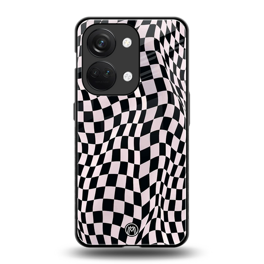 trippy b&w check pattern back phone cover | glass case for oneplus nord 3