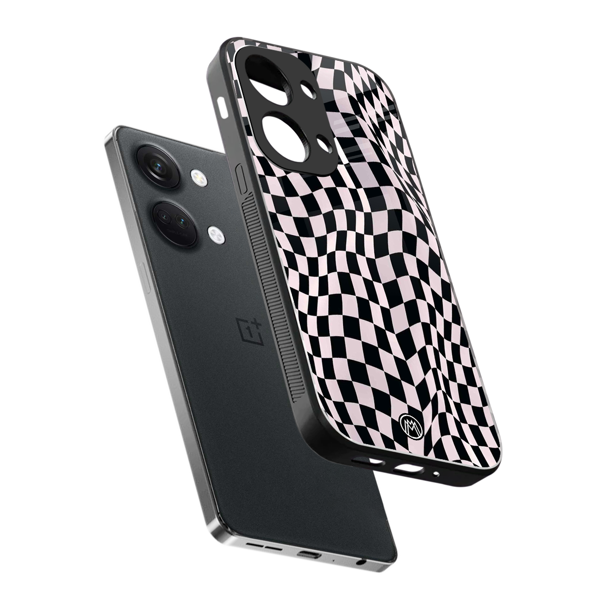 trippy b&w check pattern back phone cover | glass case for oneplus nord 3