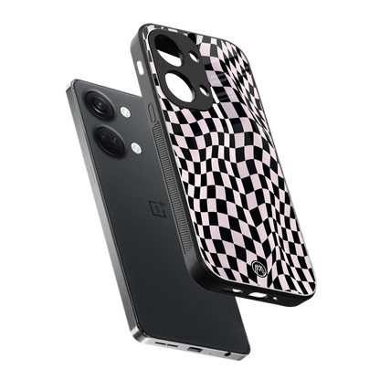trippy b&w check pattern back phone cover | glass case for oneplus nord 3