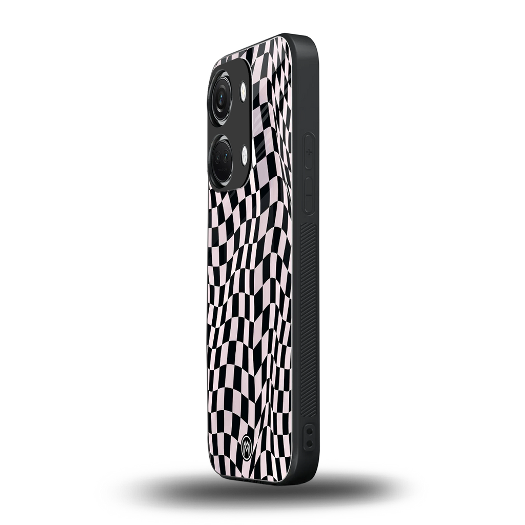 trippy b&w check pattern back phone cover | glass case for oneplus nord 3