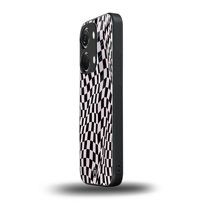 trippy b&w check pattern back phone cover | glass case for oneplus nord 3
