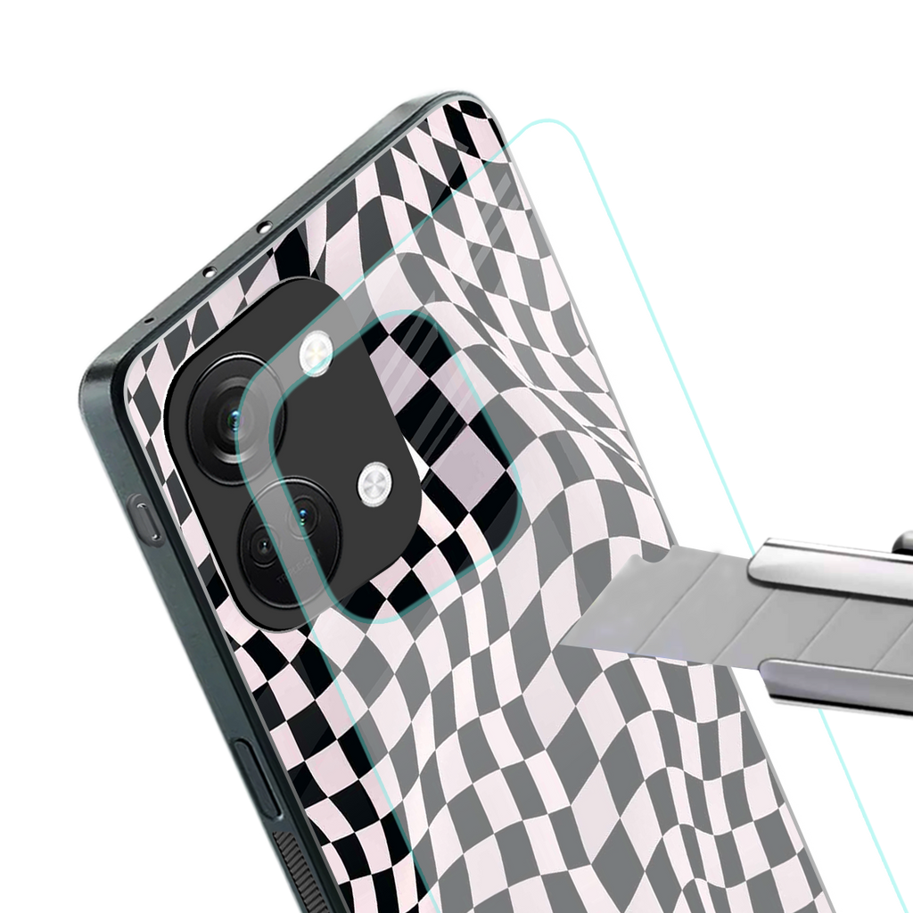 trippy b&w check pattern back phone cover | glass case for oneplus nord 3